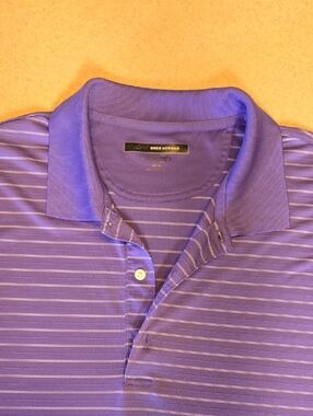Greg Norman Collection Violet Striped Polo Shirt Play Dry Size XL
